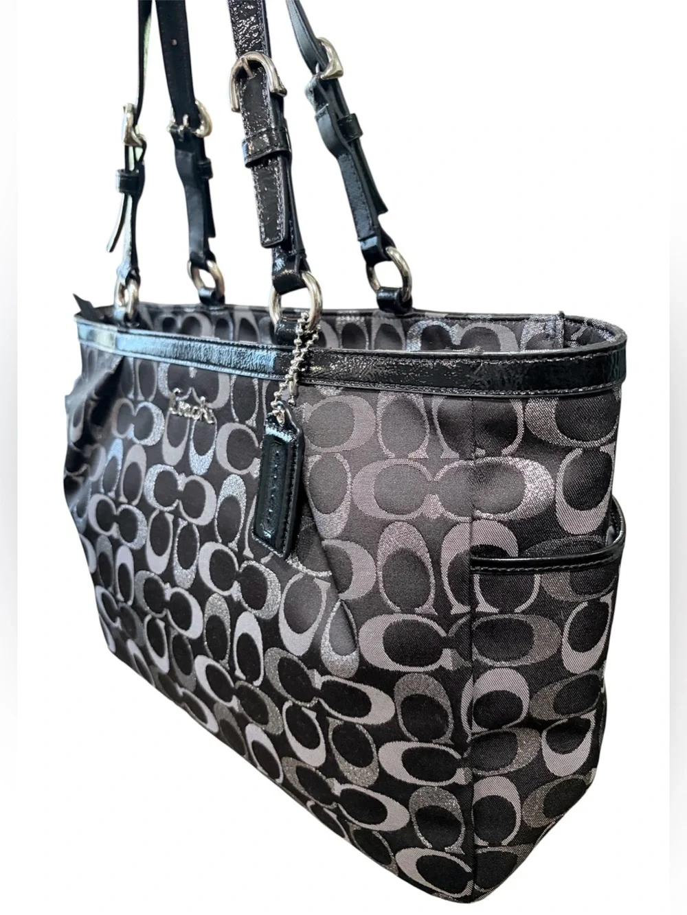 Coach Black and Silver Signature Jacquard Tote